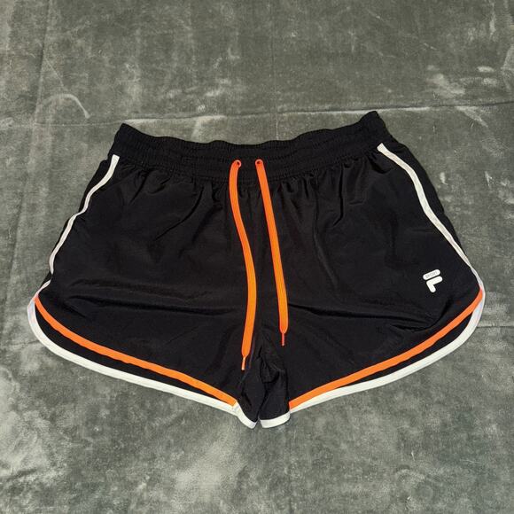 Fila Sport Running Shorts Women's Large Black Orange Trim Drawstring Athletic - Picture 1 of 5